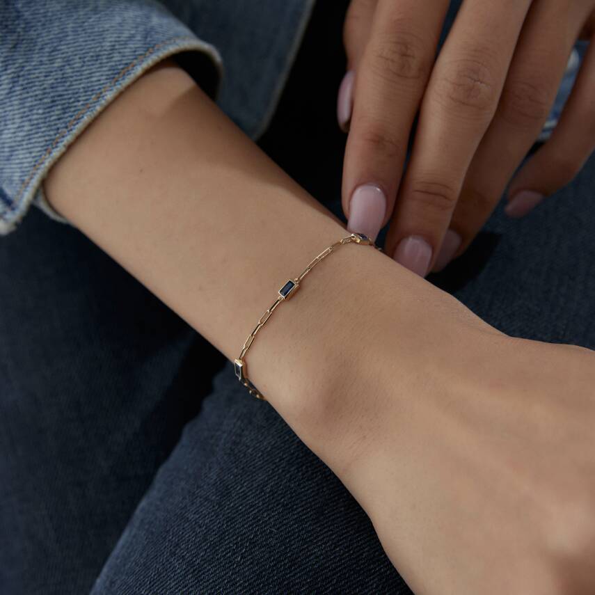 Altın Lacivert Baget Taşlı Ataş Bileklik - Semih Haşhaş Kuyumculuk (1)