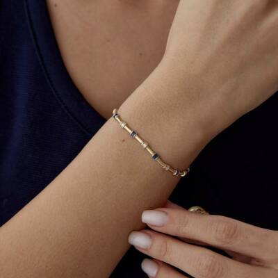 Altın Mavi Baget Taşlı Bileklik 