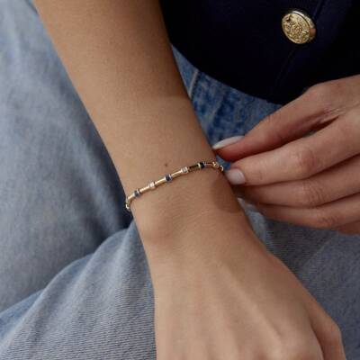 Altın Mavi Baget Taşlı Bileklik - 2