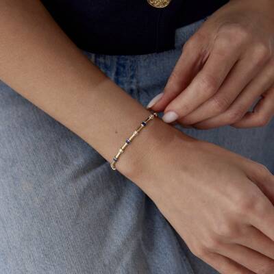 Altın Mavi Baget Taşlı Bileklik - 3