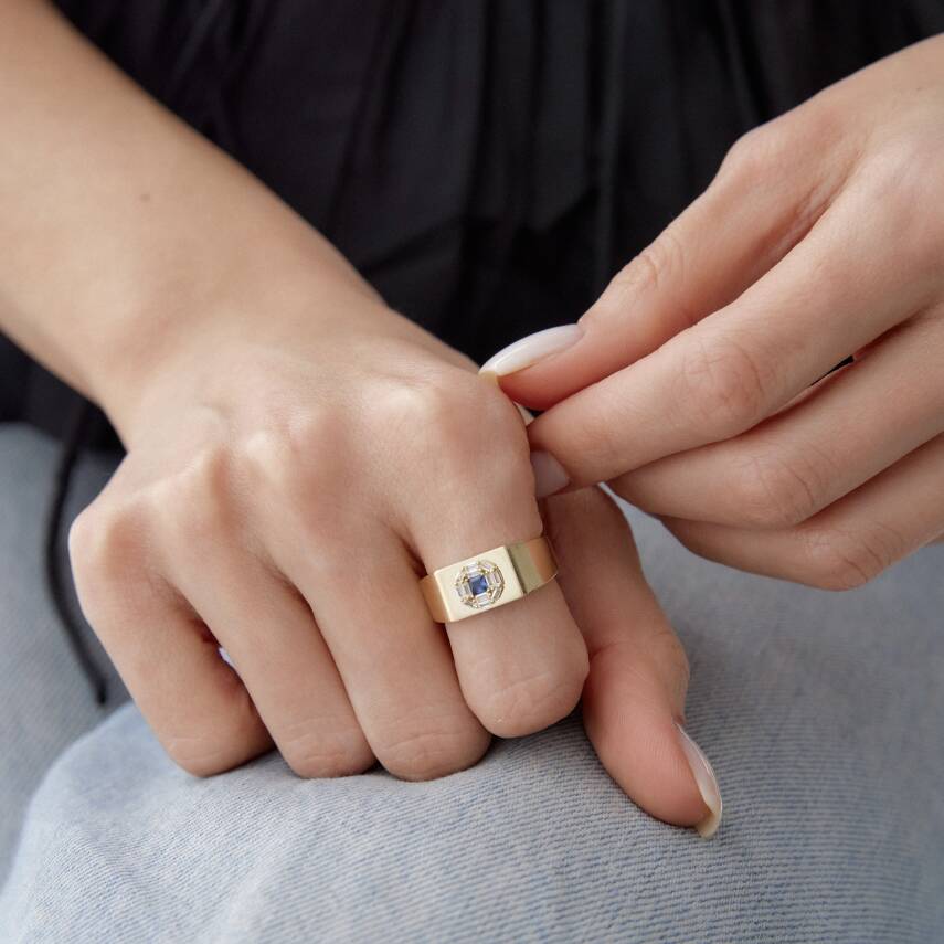 Altın Mavi Baget Taşlı Şövalye Yüzük - Semih Haşhaş Kuyumculuk (1)