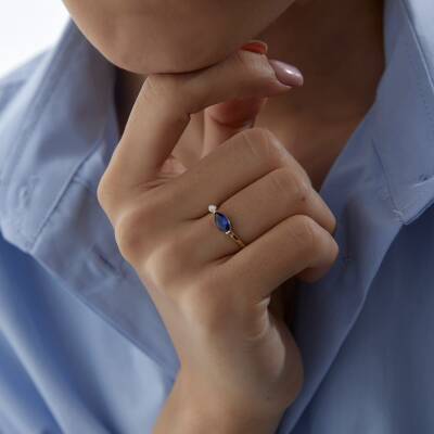 Altın Mavi Damla Taşlı Yüzük 