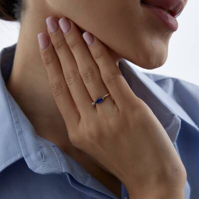 Altın Mavi Damla Taşlı Yüzük - 2