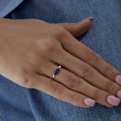 Altın Mavi Damla Taşlı Yüzük - 3