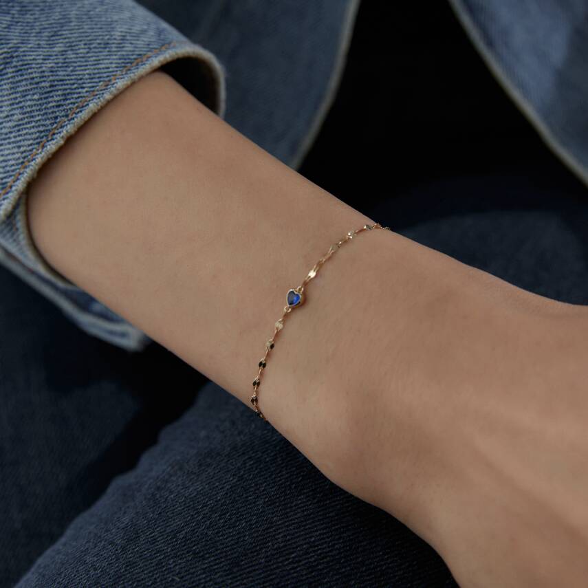 Altın Mavi Taşlı Minimal Kalp Bileklik - Semih Haşhaş Kuyumculuk