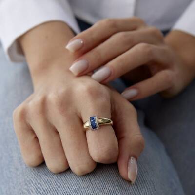 Altın Mavi Taşlı Boğum Yüzük - 3