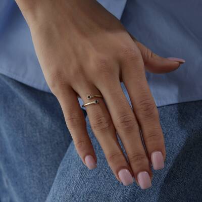 Altın Mavi Taşlı Çapraz Yüzük - 2