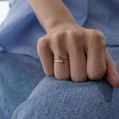 Altın Mavi Taşlı Çapraz Yüzük - 3