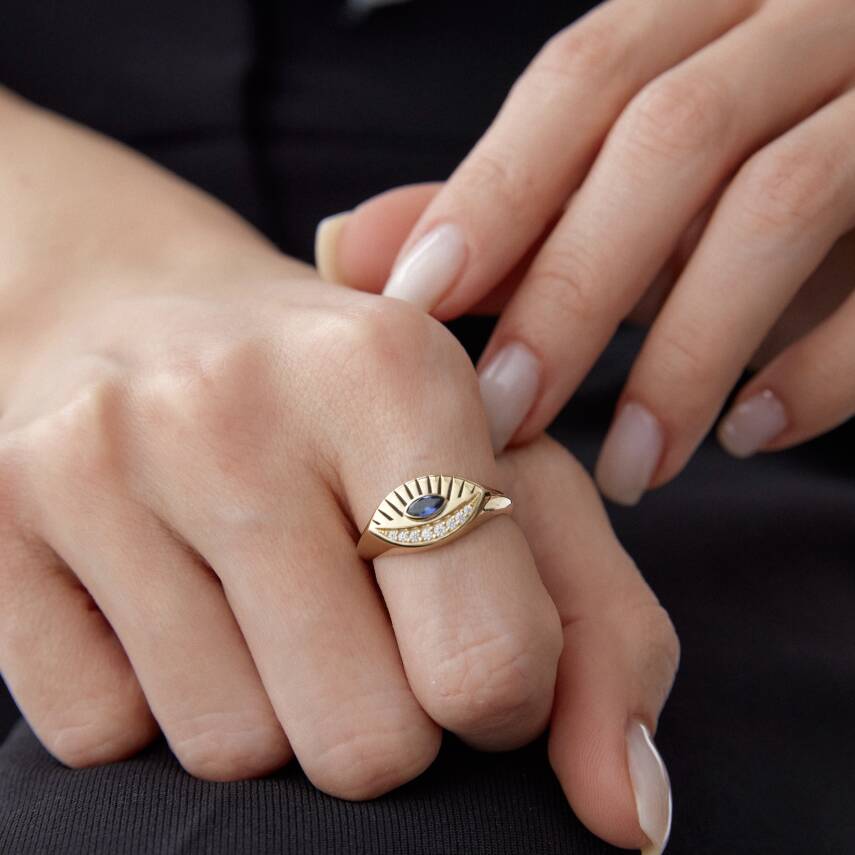 Altın Mavi Taşlı Göz Yüzük - Semih Haşhaş Kuyumculuk