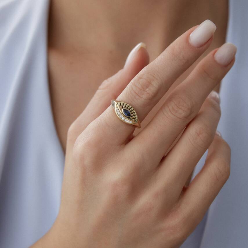 Altın Mavi Taşlı Göz Yüzük - Semih Haşhaş Kuyumculuk (1)