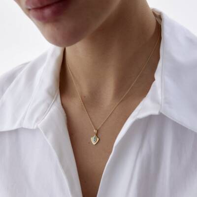 Altın Mavi Taşlı Luna Kalkan Kolye - 3