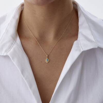 Altın Mavi Taşlı Luna Kalkan Kolye - 2