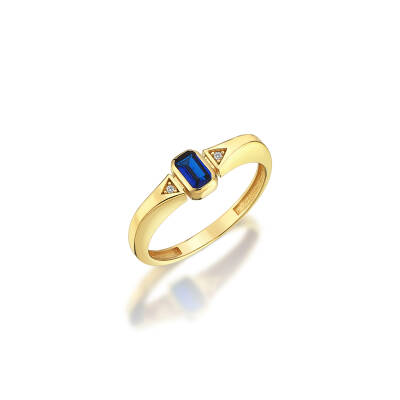 Altın Mavi Taşlı Mini Baget Yüzük 