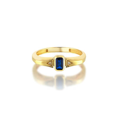 Altın Mavi Taşlı Mini Baget Yüzük - 2