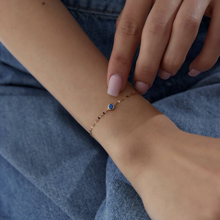 Altın Mavi Taşlı Yuvarlak Minimal Bileklik - Semih Haşhaş Kuyumculuk (1)