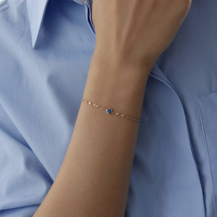 Altın Mavi Taşlı Yuvarlak Minimal Bileklik - Semih Haşhaş Kuyumculuk