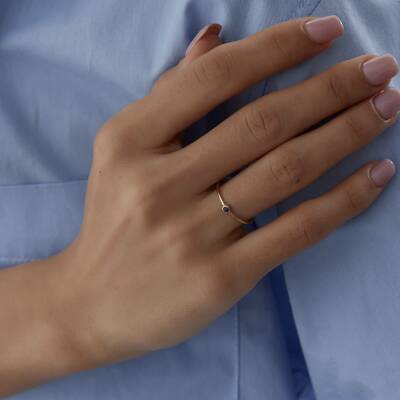 Altın Mavi Tektaş Çıtır Yüzük 