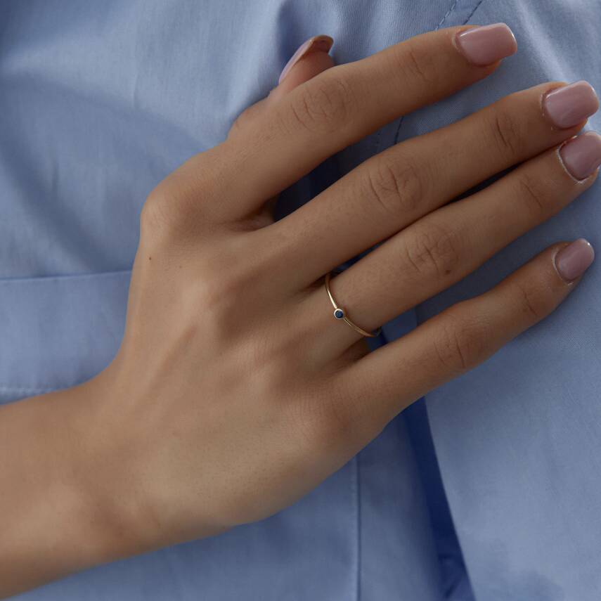 Altın Mavi Tektaş Çıtır Yüzük - 1