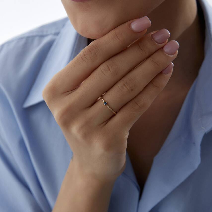 Altın Mavi Tektaş Çıtır Yüzük - 2