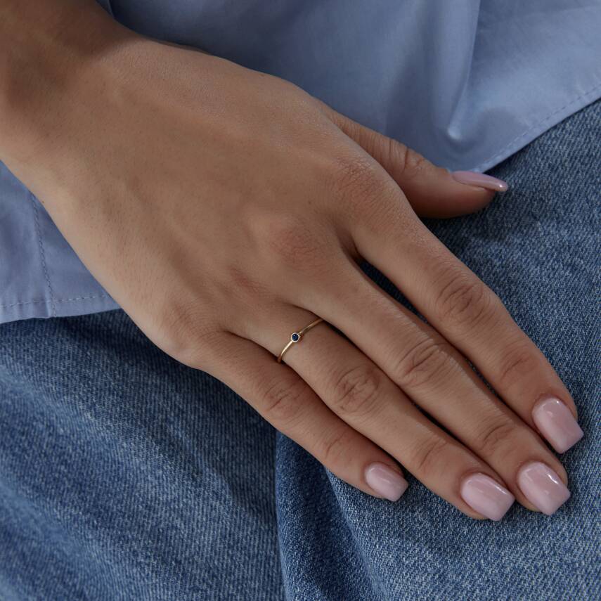 Altın Mavi Tektaş Çıtır Yüzük - 3