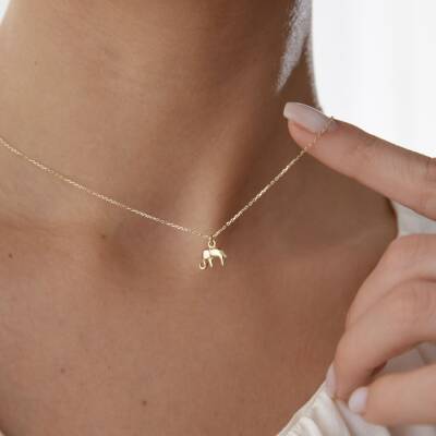 Altın Mini Bombeli Fil Kolye - 1