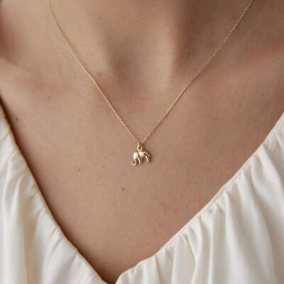 Altın Mini Bombeli Fil Kolye - 3