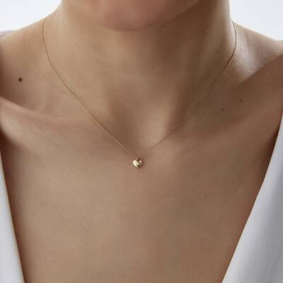 Altın Mini Bombeli Kalp Kolye - 1