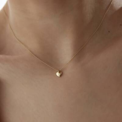 Altın Mini Bombeli Kalp Kolye - 3