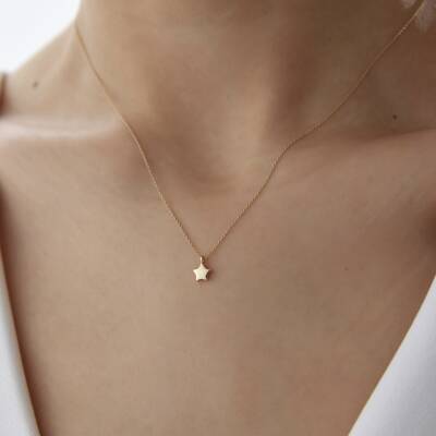 Altın Mini Bombeli Plaka Yıldız Kolye - 1