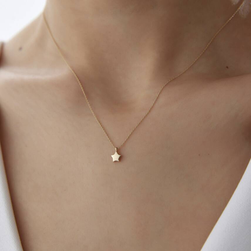 Altın Mini Bombeli Plaka Yıldız Kolye - Semih Haşhaş Kuyumculuk