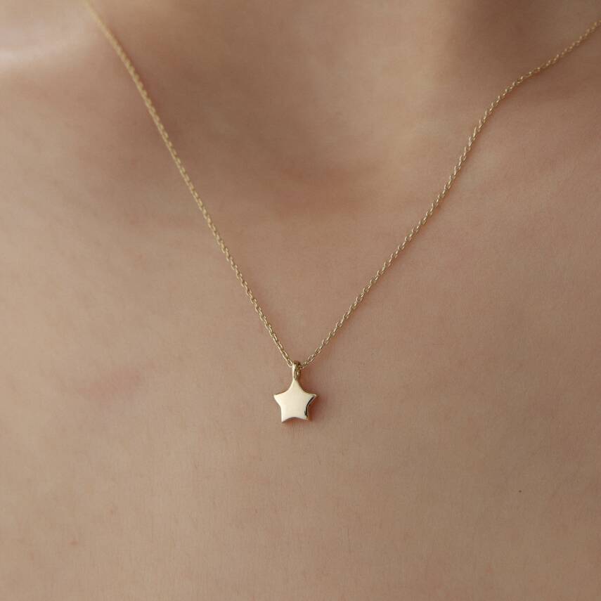 Altın Mini Bombeli Plaka Yıldız Kolye - 3