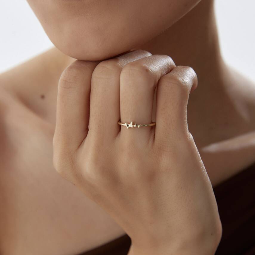 Altın Minimal Kelebek Yüzük - 2