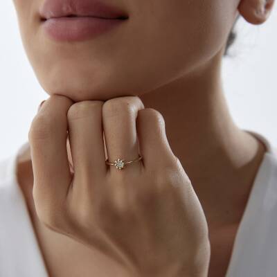 Altın Minimal Taşlı Güneş Yüzük - 1