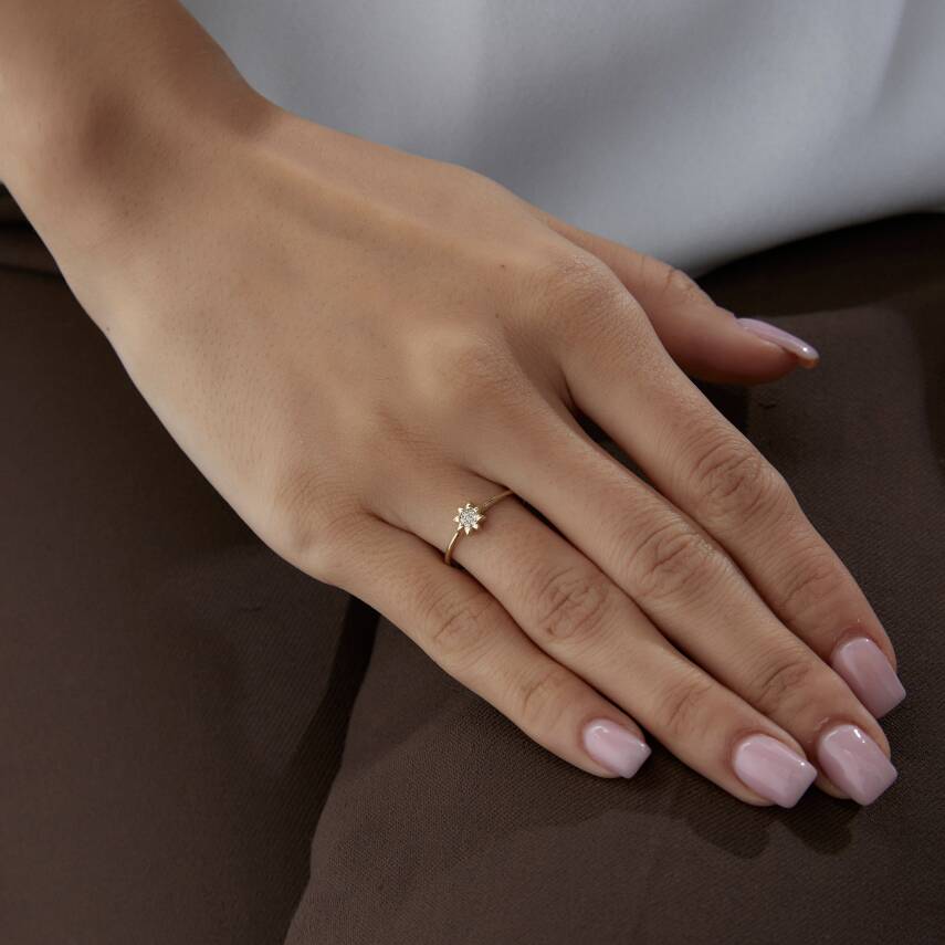 Altın Minimal Taşlı Güneş Yüzük - 3