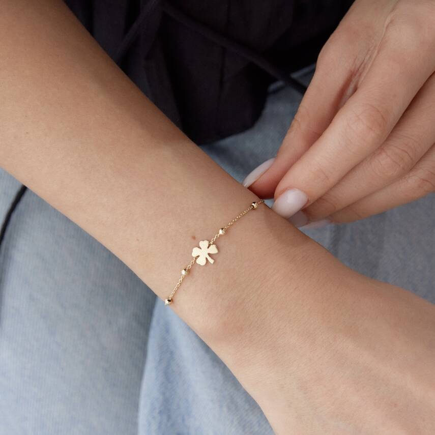 Altın Minimal Yonca Bileklik - 3