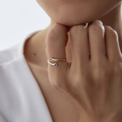 Altın Mor Taşlı Çapraz Yüzük - 1