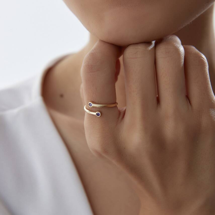 Altın Mor Taşlı Çapraz Yüzük - Semih Haşhaş Kuyumculuk