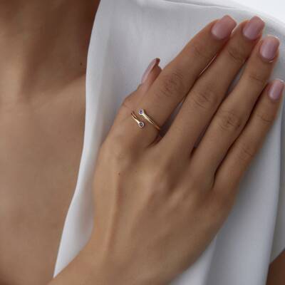 Altın Mor Taşlı Çapraz Yüzük - 2