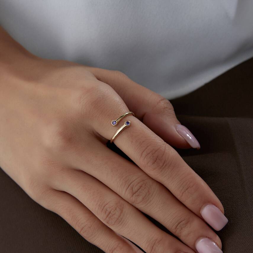 Altın Mor Taşlı Çapraz Yüzük - 3