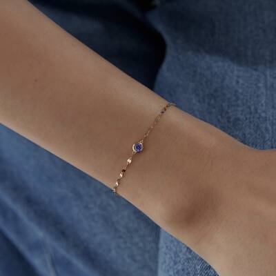 Altın Mor Taşlı Yuvarlak Minimal Bileklik - 2