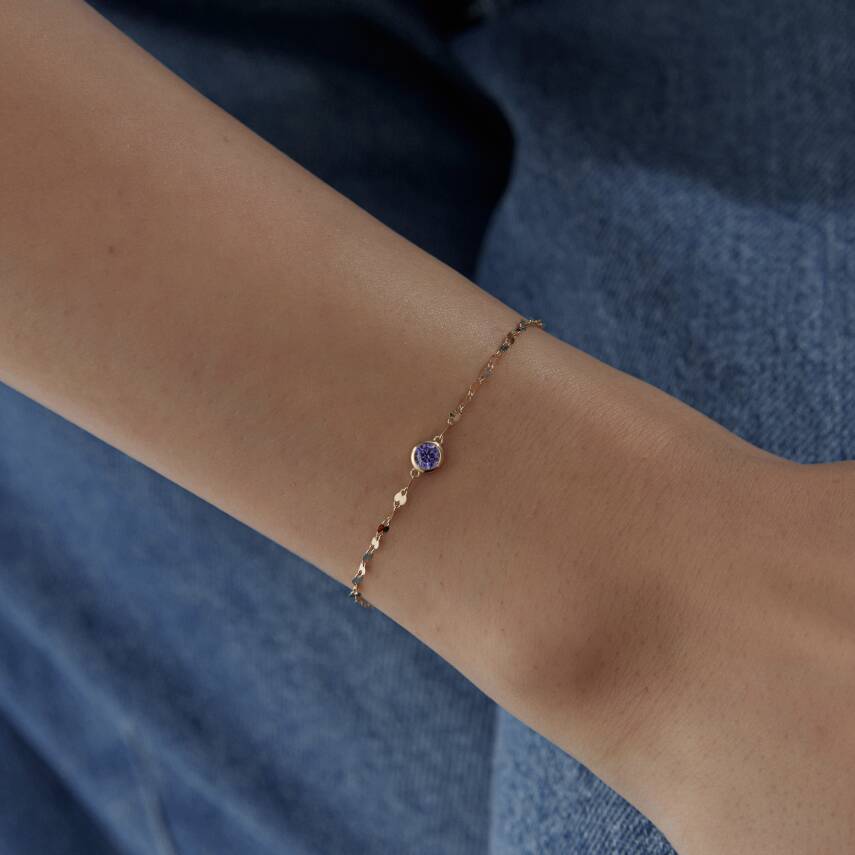 Altın Mor Taşlı Yuvarlak Minimal Bileklik - Semih Haşhaş Kuyumculuk (1)