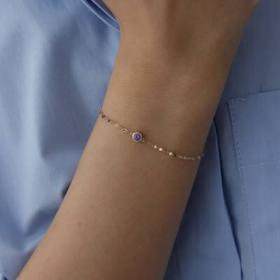 Altın Mor Taşlı Yuvarlak Minimal Bileklik - 3