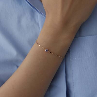 Altın Mor Taşlı Yuvarlak Minimal Bileklik 