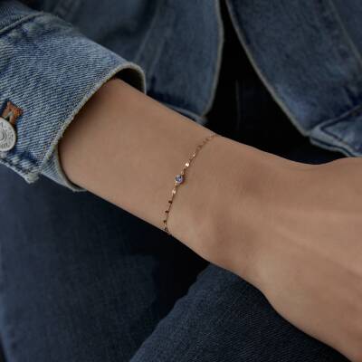 Altın Mor Taşlı Minimal Kalp Bileklik - 2