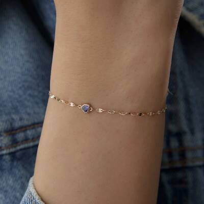 Altın Mor Taşlı Minimal Kalp Bileklik - 3