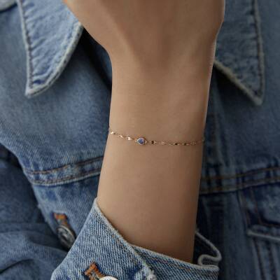 Altın Mor Taşlı Minimal Kalp Bileklik 