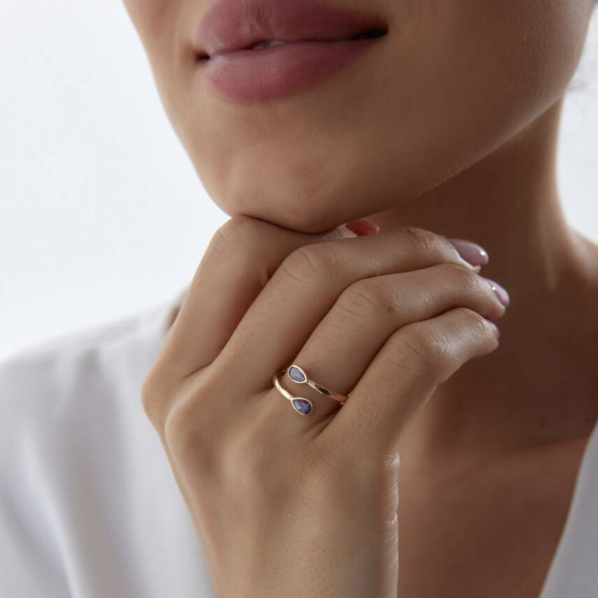 Altın Mor Damla Taşlı Sarmal Yüzük - Semih Haşhaş Kuyumculuk