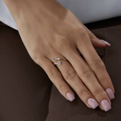 Altın Mor Damla Taşlı Sarmal Yüzük - 2