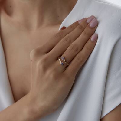 Altın Mor Damla Taşlı Sarmal Yüzük - 3