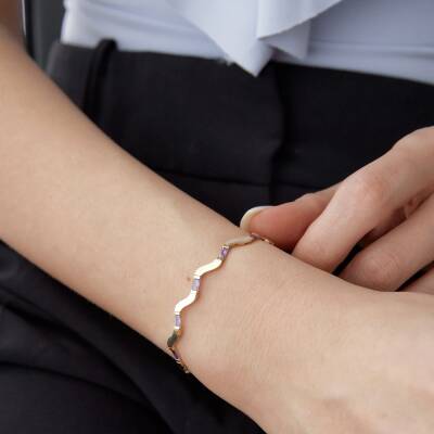 Altın Mor Taşlı Zikzak Bileklik - 2